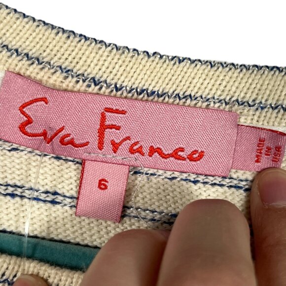 Eva Franco Womens Knit Top Sz 6 Ivory Striped Lace Overlay Bohemian Artsy Indie - Picture 5 of 7